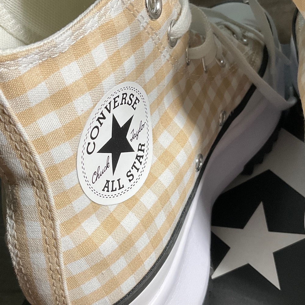 New Converse High-Top Sneakers in Cream Gingham - Picture 6 of 8